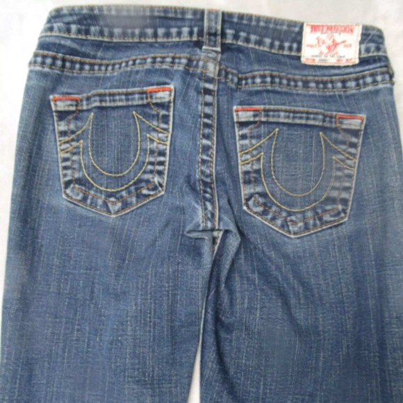True Religion Johnny Jeans Women 27 Low Straight Raw Fade Whisker 28x28 USA Made - Picture 1 of 16